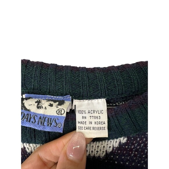 VINTAGE Todays News Sweater Unisex Adult Geometric Pattern Grandpa Fisherman XL - Picture 7 of 16
